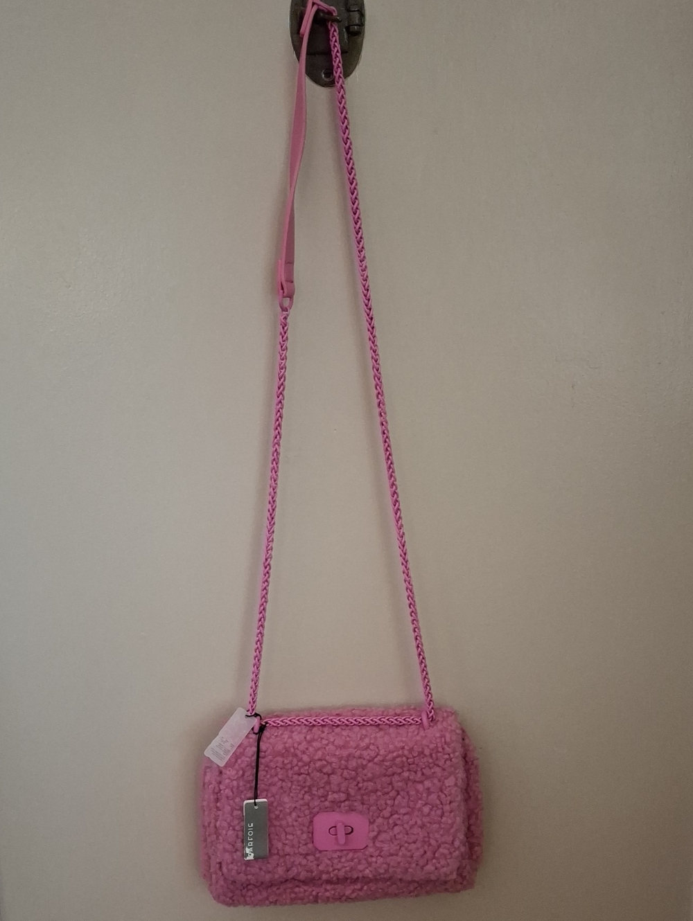 Parfois Pink Faux-Shearling Crossbody Bag_1